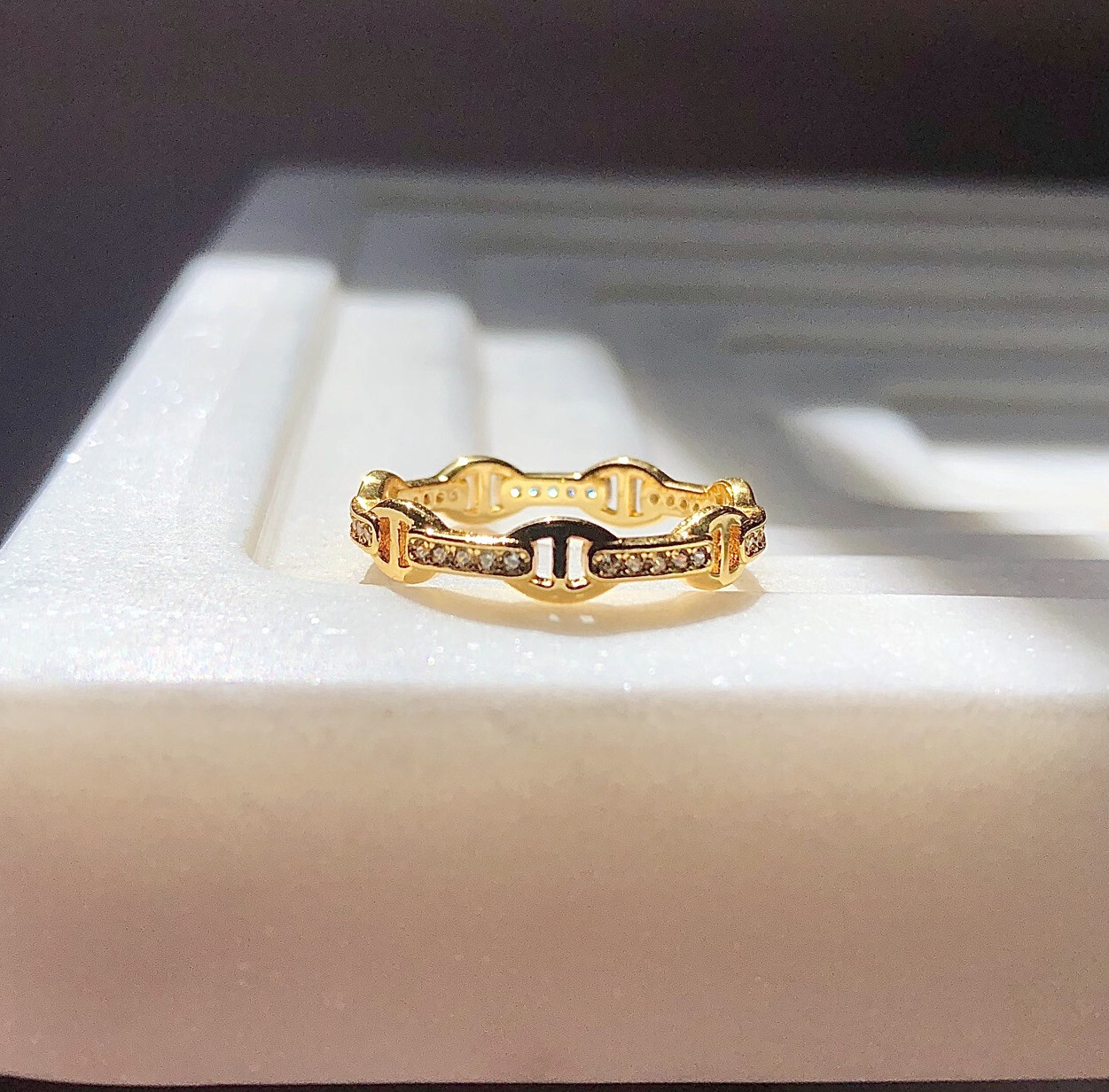 Dainty Anchor Mariner Link Chain Ring 18K Gold Filled Sterling Silver | Size10