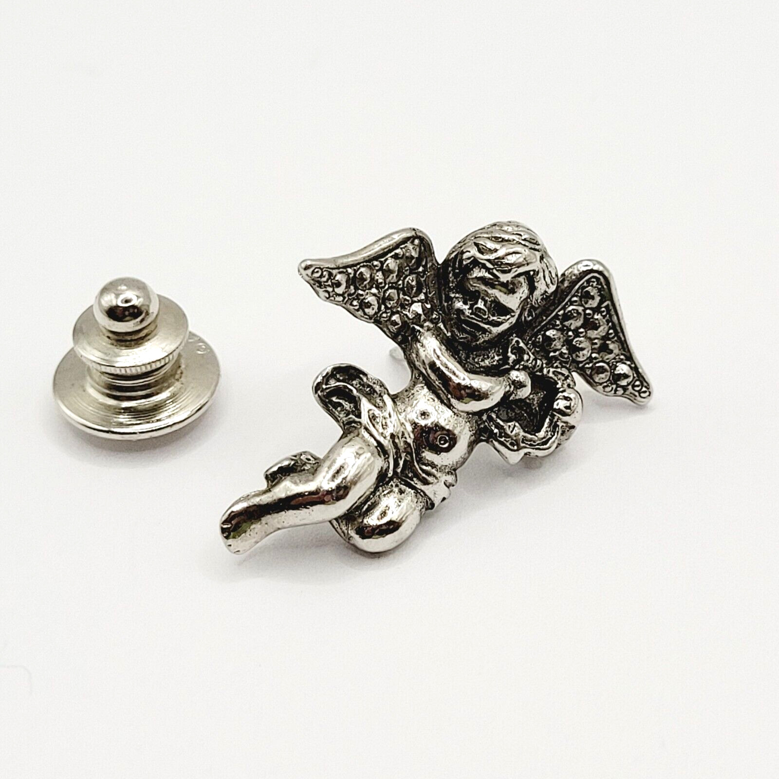 Cherub Angel Lapel or Scatter Pin Silver Tone Faux Marcasite Avon Vintage 1984