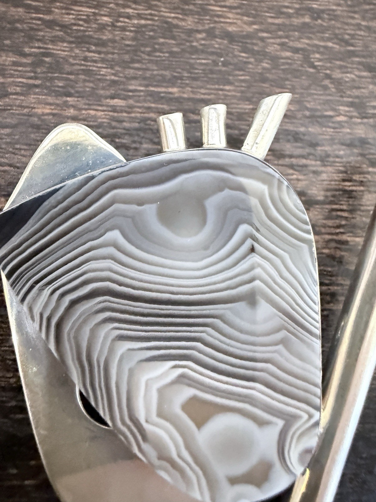 Stone Metal Studio Botswana Agate Sterling Silver Modernist Brooch 21.1g
