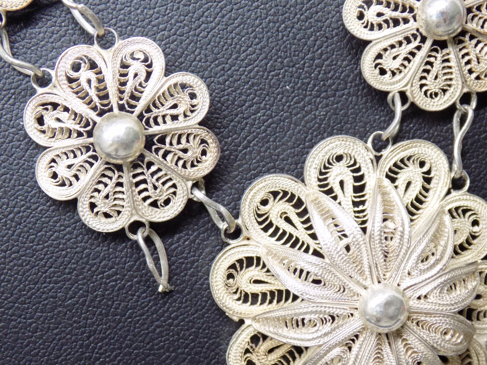 925 Sterling Silver Cannetille Filigree Floral Flower Necklace Tassel Pendant