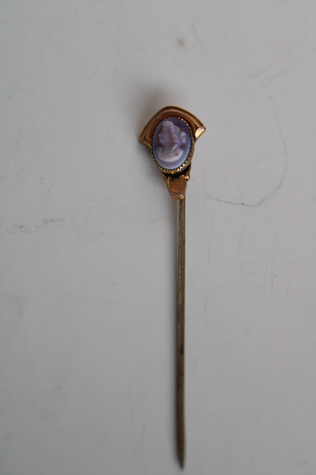 (2) Antique Art Nouveau Cameo & Shield Portrait Stick Pin