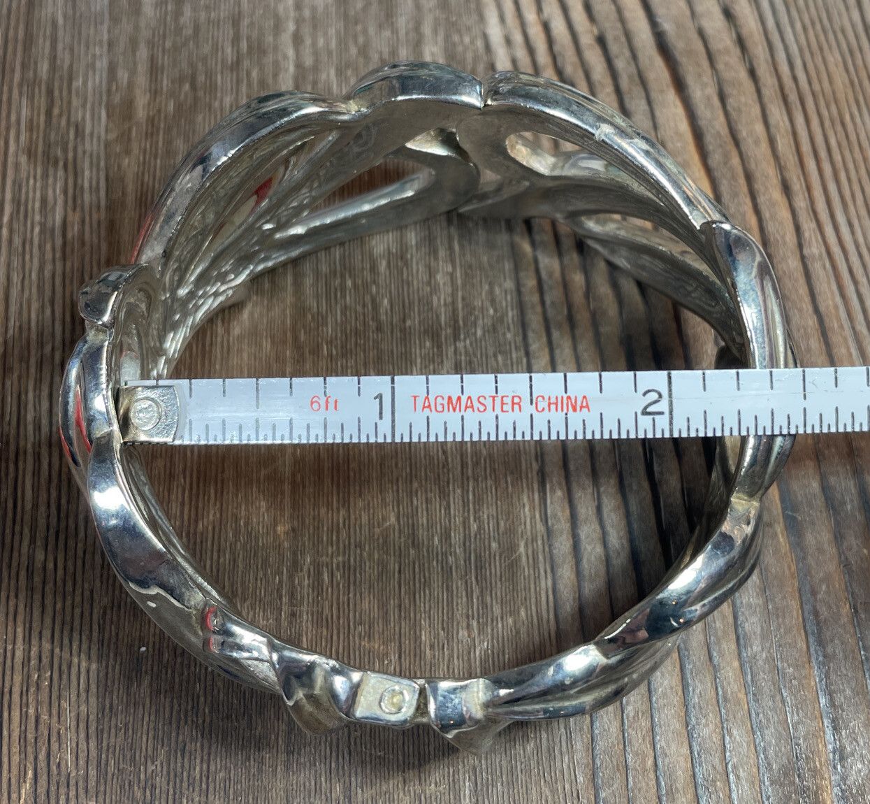 Clamper Bangle Bracelet Silver Tone Open Swirl hinged 7” VTG Bold