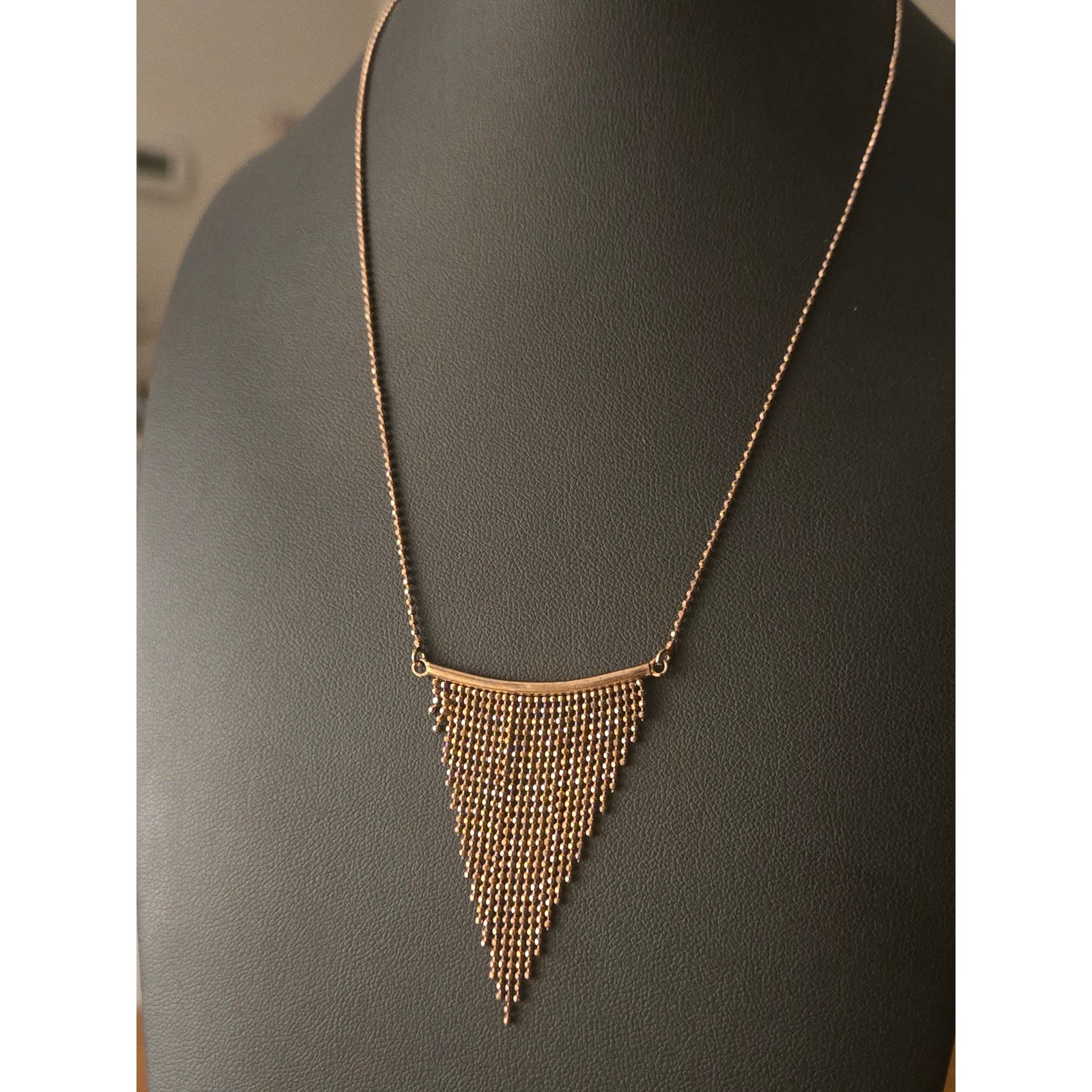 Triangular Mesh Fringe Necklace Copper Layered 925 Silver Boho Chic Vintage