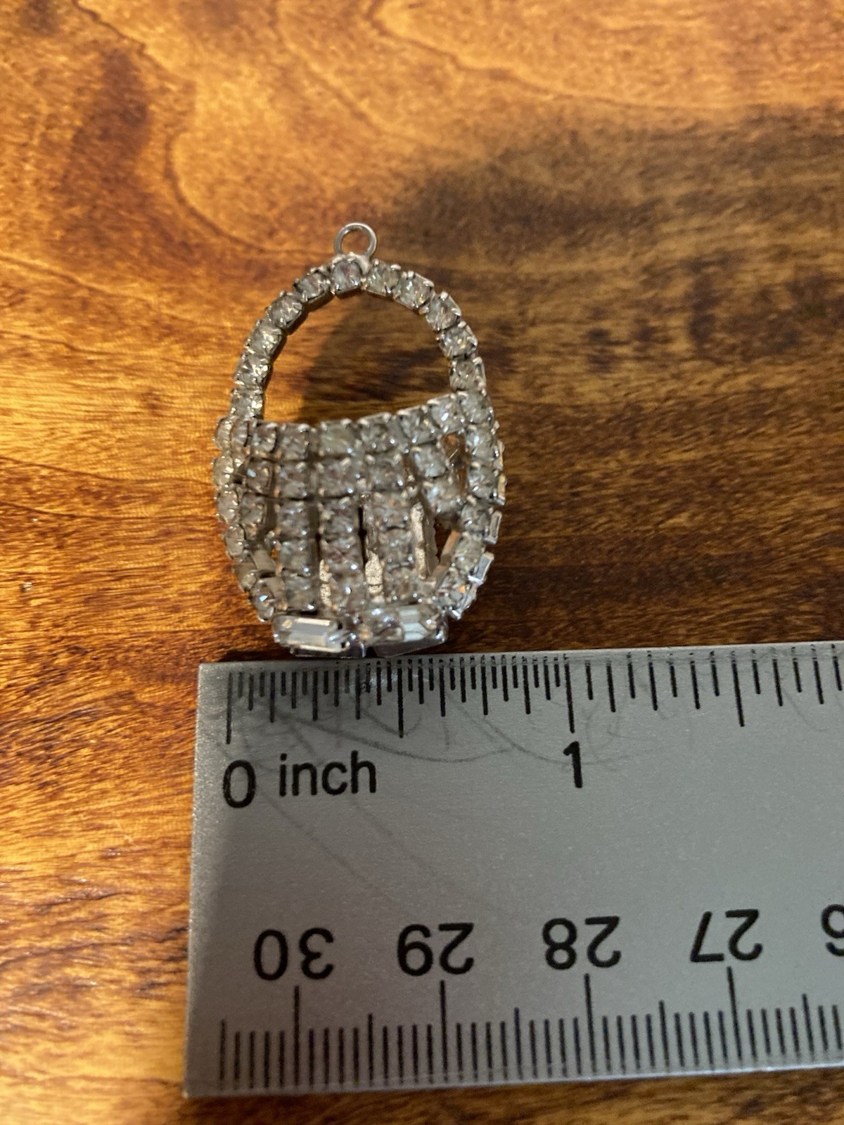 Vintage Silver Tone With Clear Rhinestone Purse Pendant