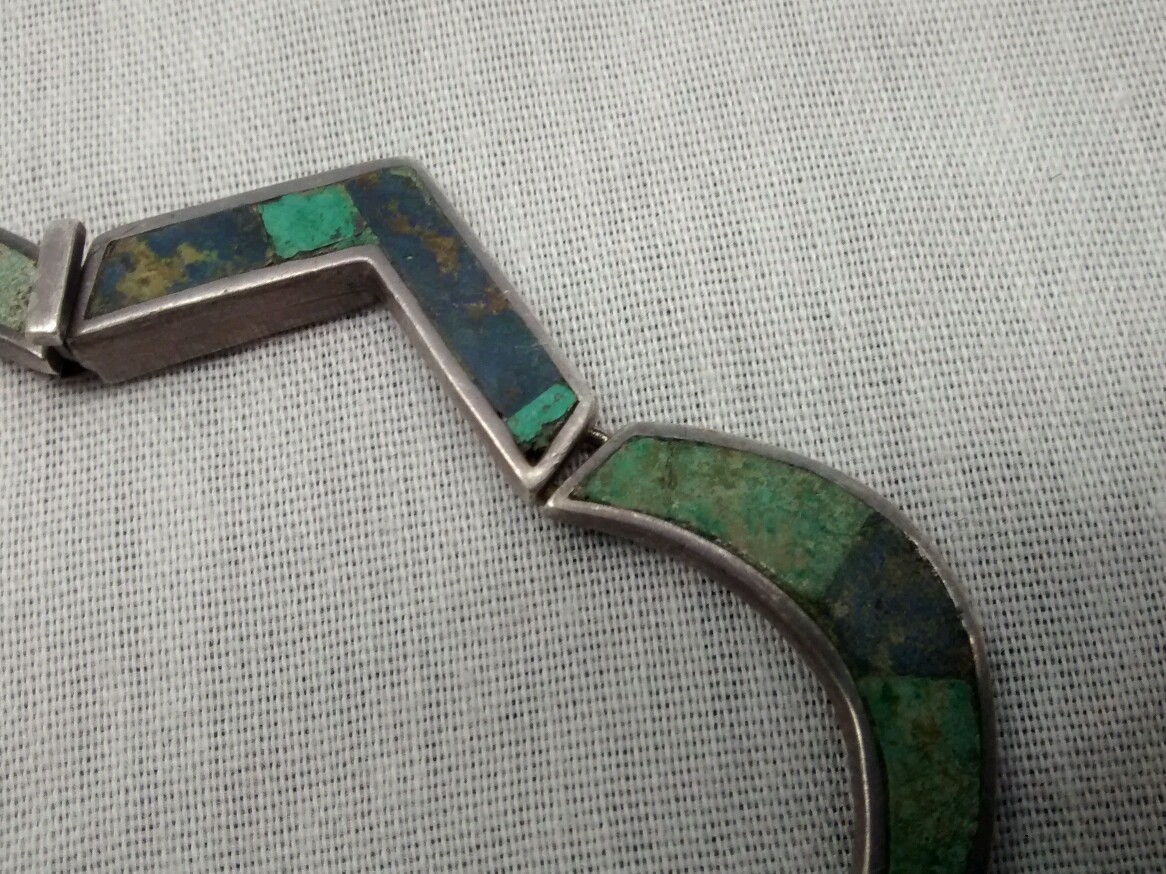 Pretty vintage Los Castillo Taxco sterling 925 turquoise inlay links necklace