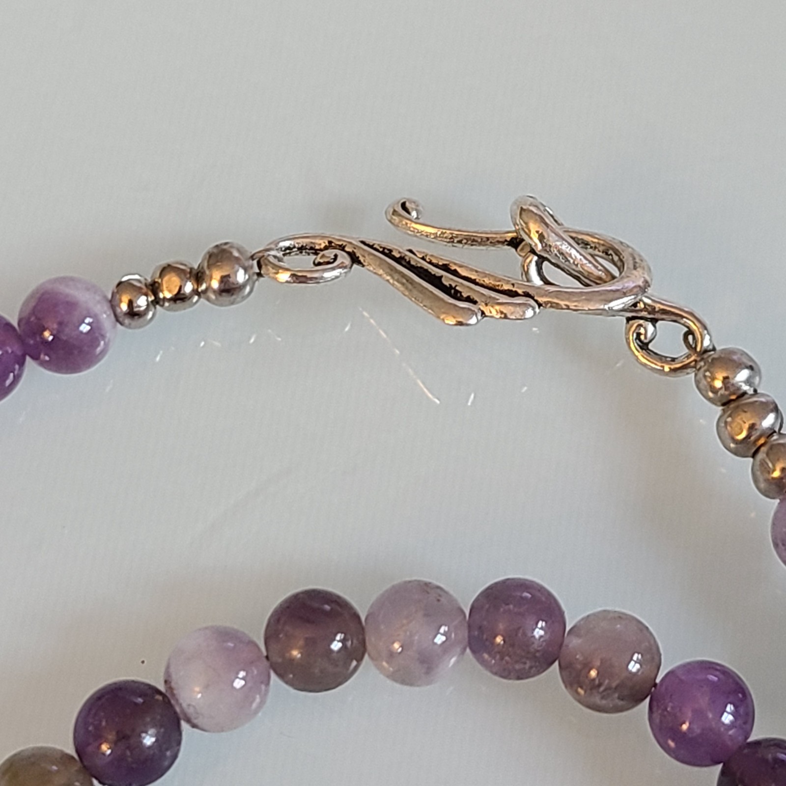 Vintage Natural Amethyst Bead Necklace – Artisan Silver Scroll Hook Clasp
