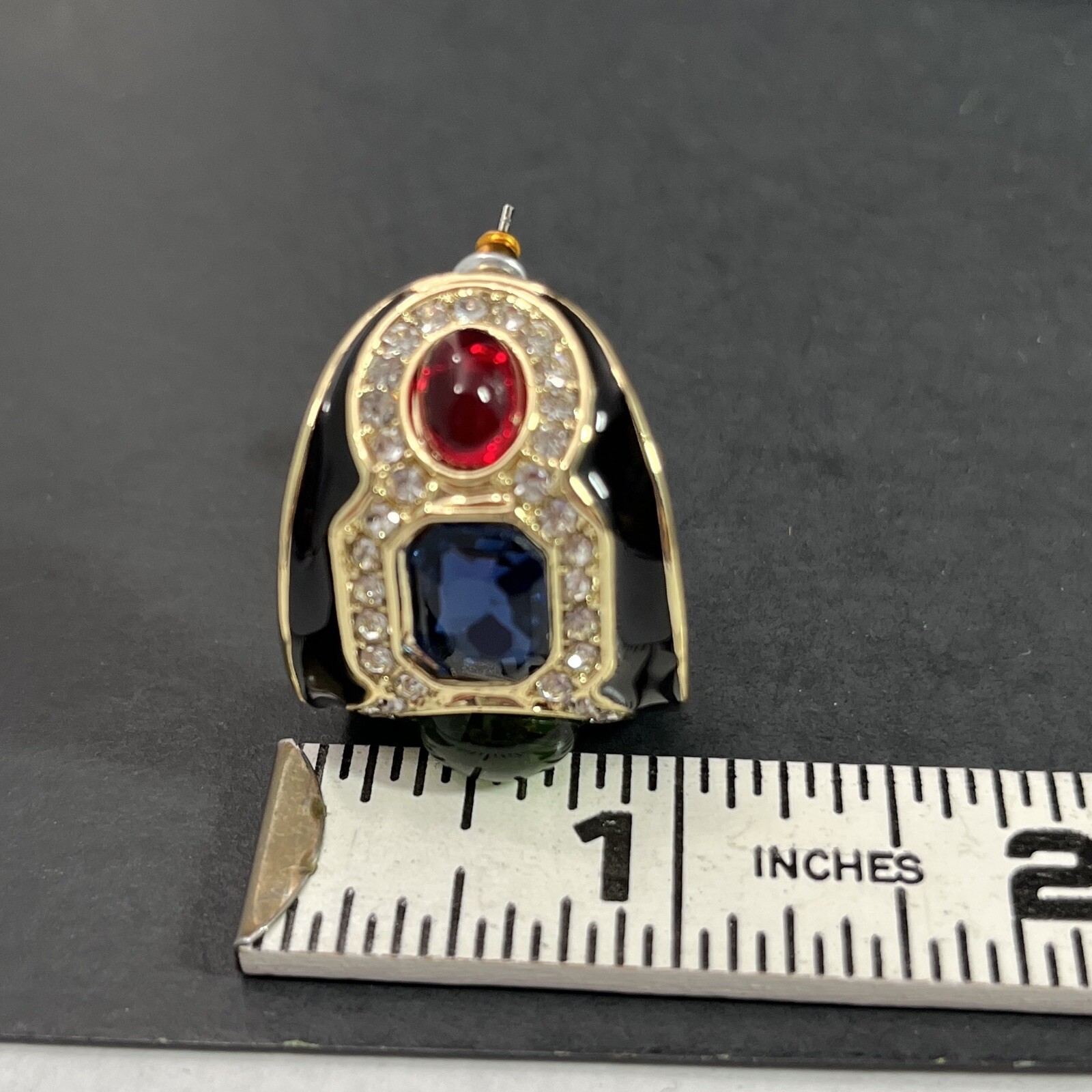 Gripoix Glass Cabochon Earrings Gold Tone Multicolor Half Hoop Huggie Pierced