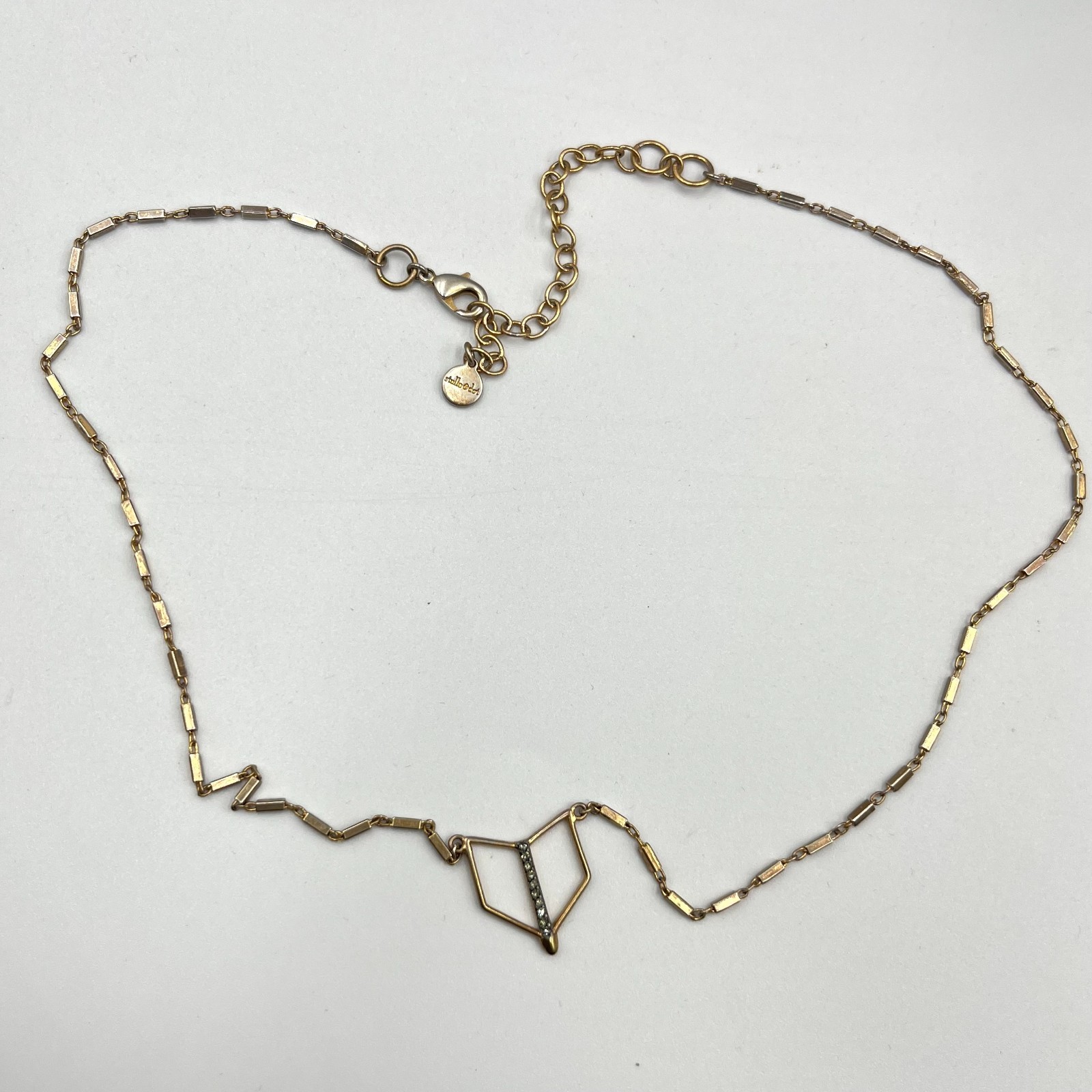 VTG Rhinestones Stella & Dot Gold Tone Geometric Open Shield Pendant Necklace