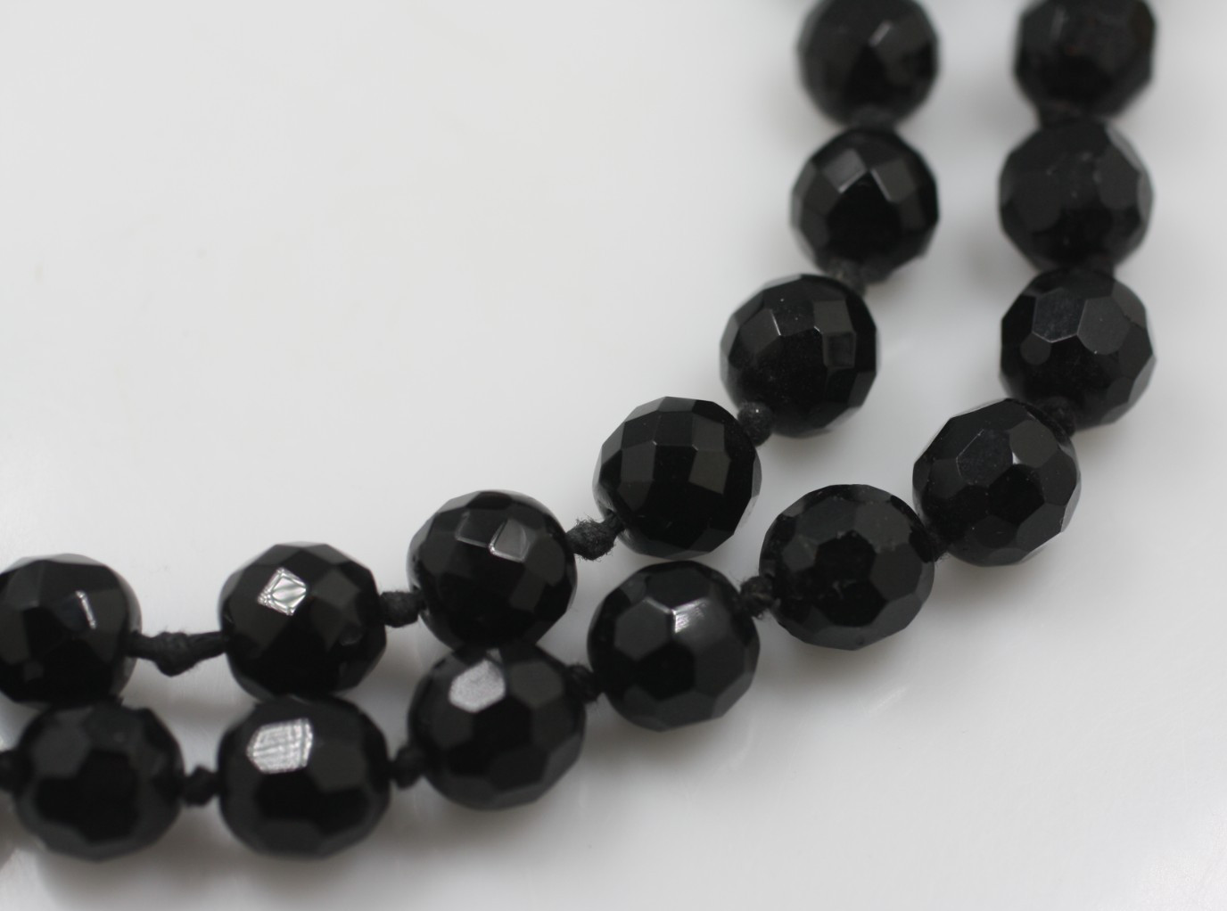 Vintage 2 PC black glass faceted beaded necklace W. Germany Austria 17 & 18″
