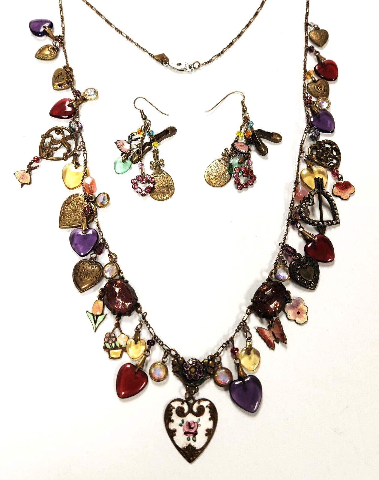 Glass Works Studio Hearts Ballerina Crystals Enamel Earrings Necklace Set