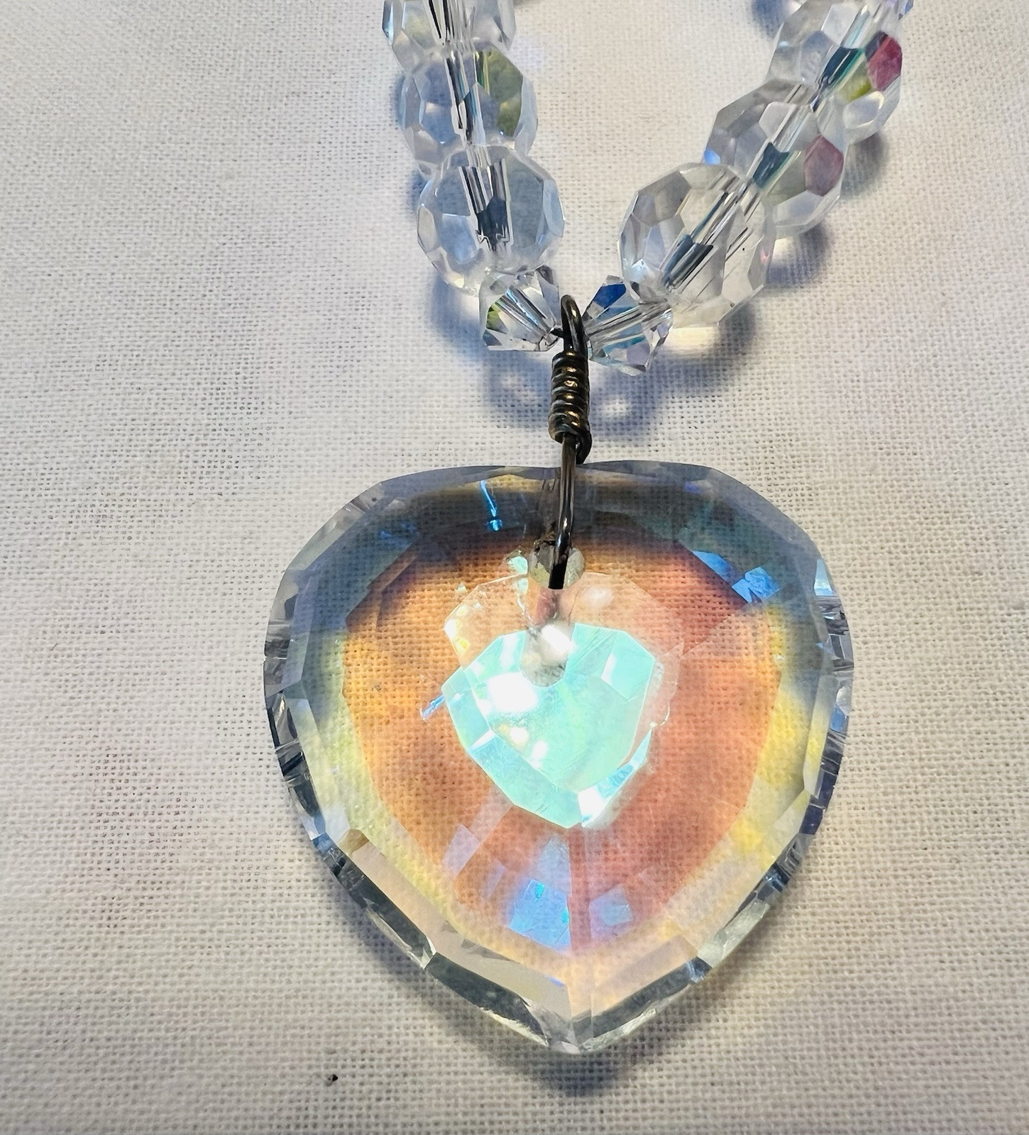 Vintage Crystal Heart Pendant & Crystal Necklace 22 Inches Long