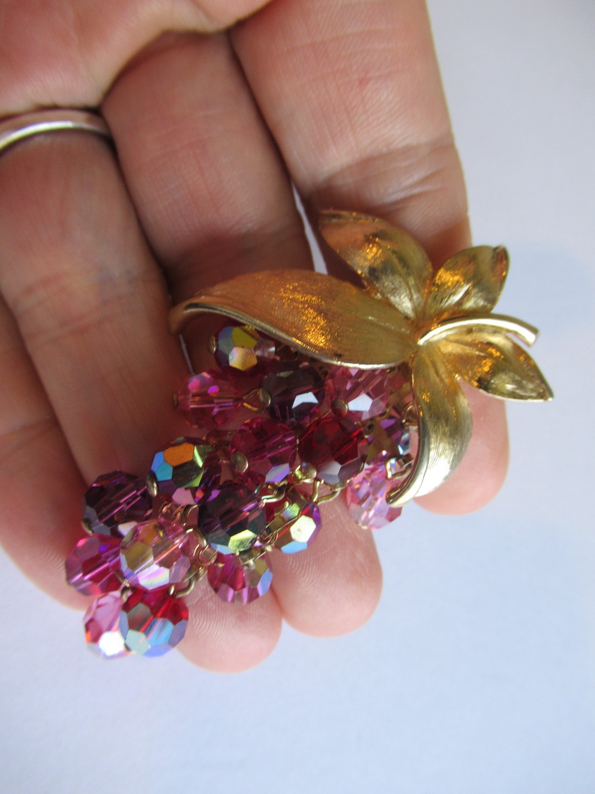 Vintage Hot Pink AB Crystal Grape Dangle Pendant