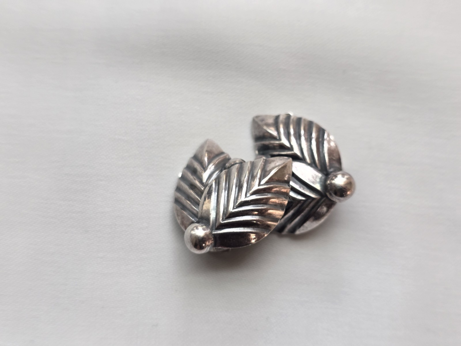 Vintage Signed N.E. From Danish 925 Silver Leaf Earrings MCM Denmark Clip On