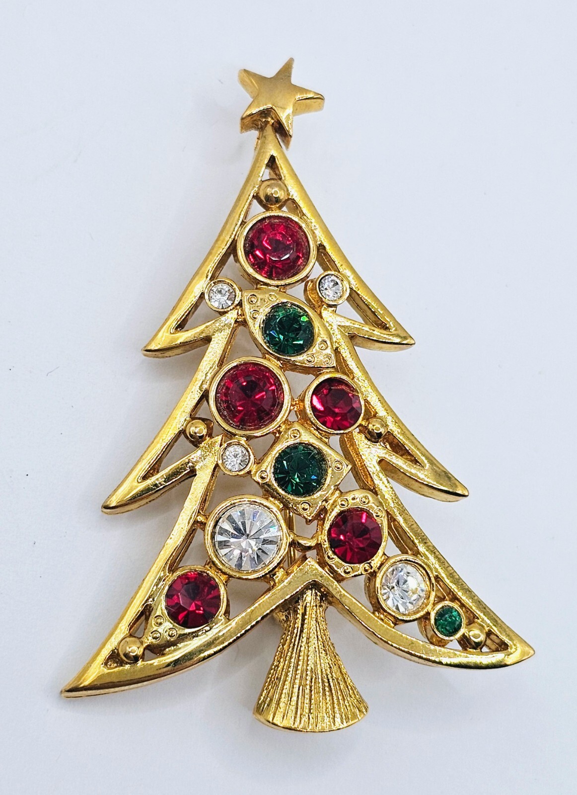Vintage LIA LIANNA Gold Tone Rhinestone Christmas Tree Brooch