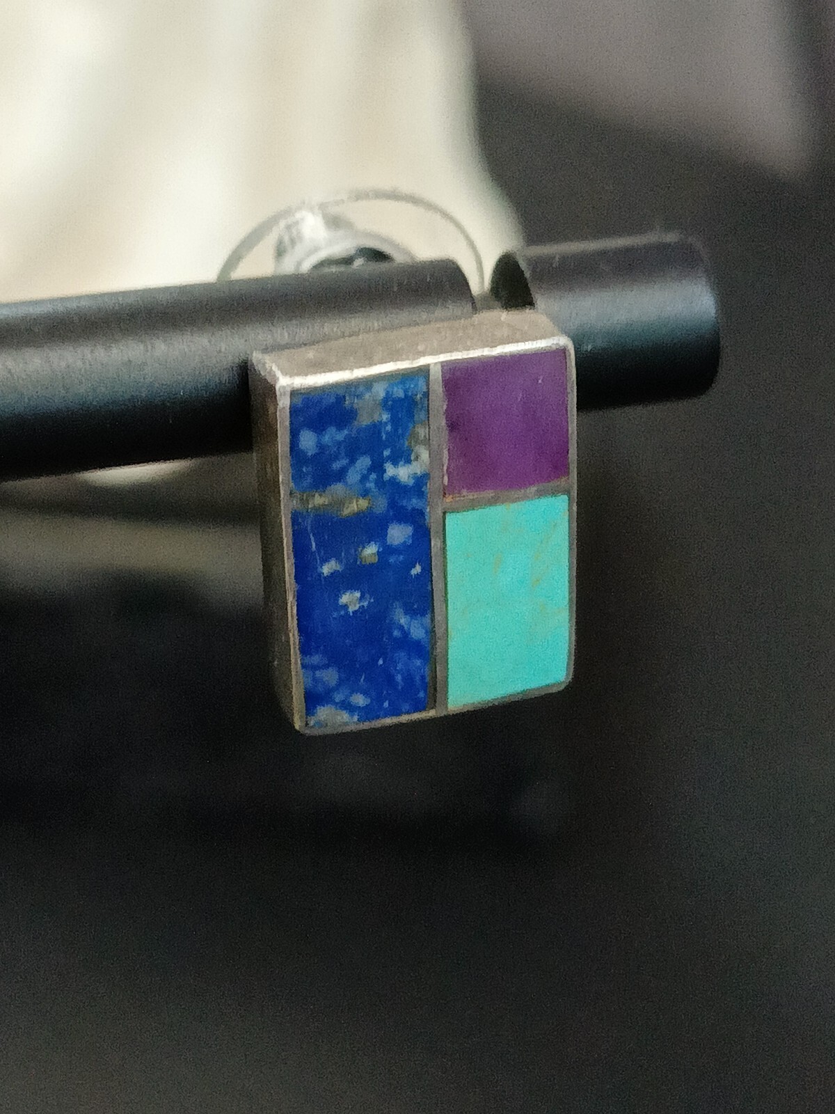Turquoise Sterling Silver Purple Blue Stud Vintage Earrings. Backs Not Sterling