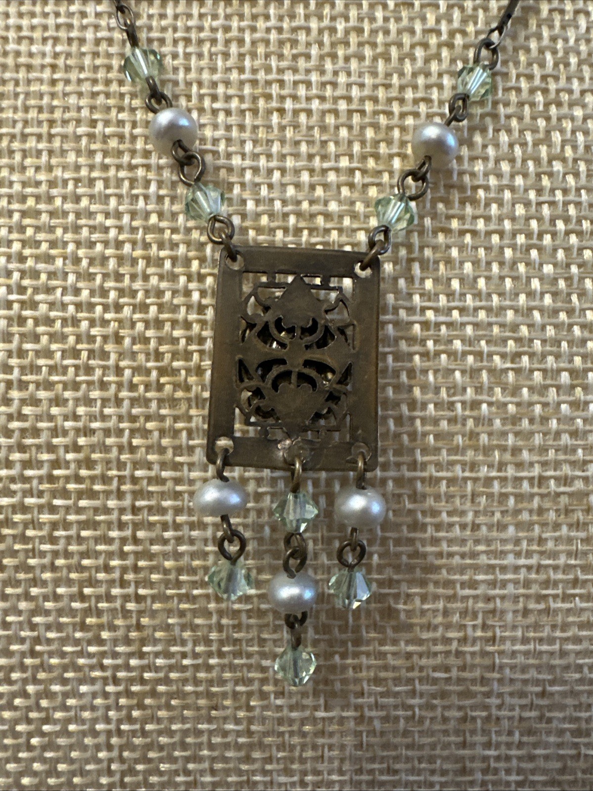 Liz Palacious SF Necklace Peridot Color Rhinestones & Crystals Victorian Revival
