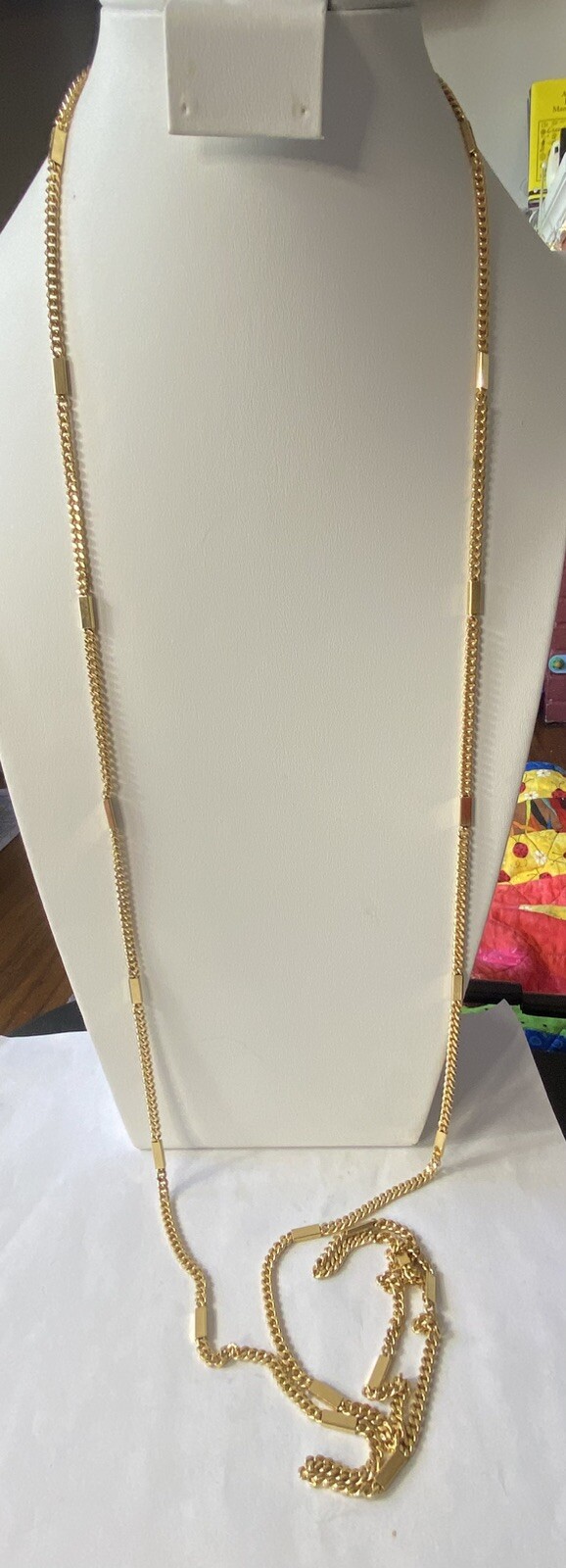 Vintage Trifari Gold Tone Bar Link Station Chain Opera Length Necklace 53.5
