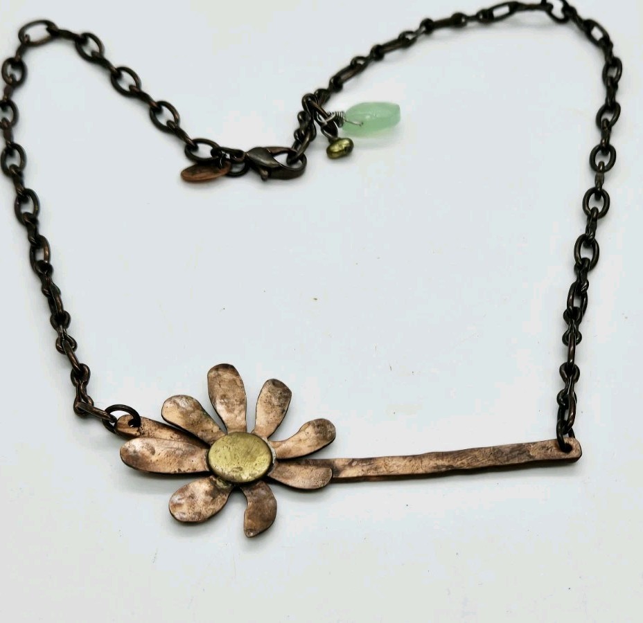 Copper Flower Necklace Beautiful Artistic Handmade Signed Jd