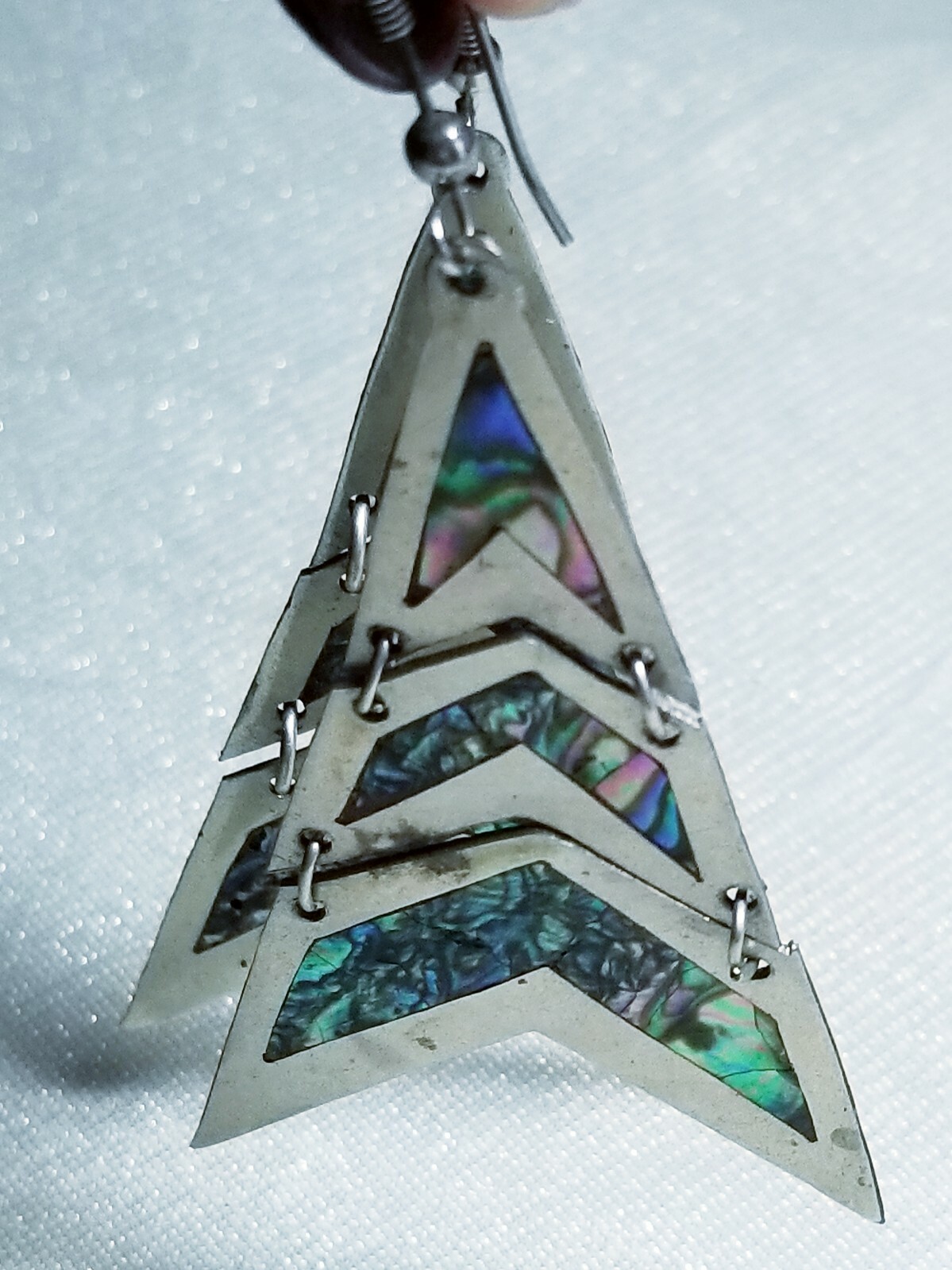 Vintage 80’s New Mexico 3 tiered triangular Silver Earrings Paua Abalone Shell 
