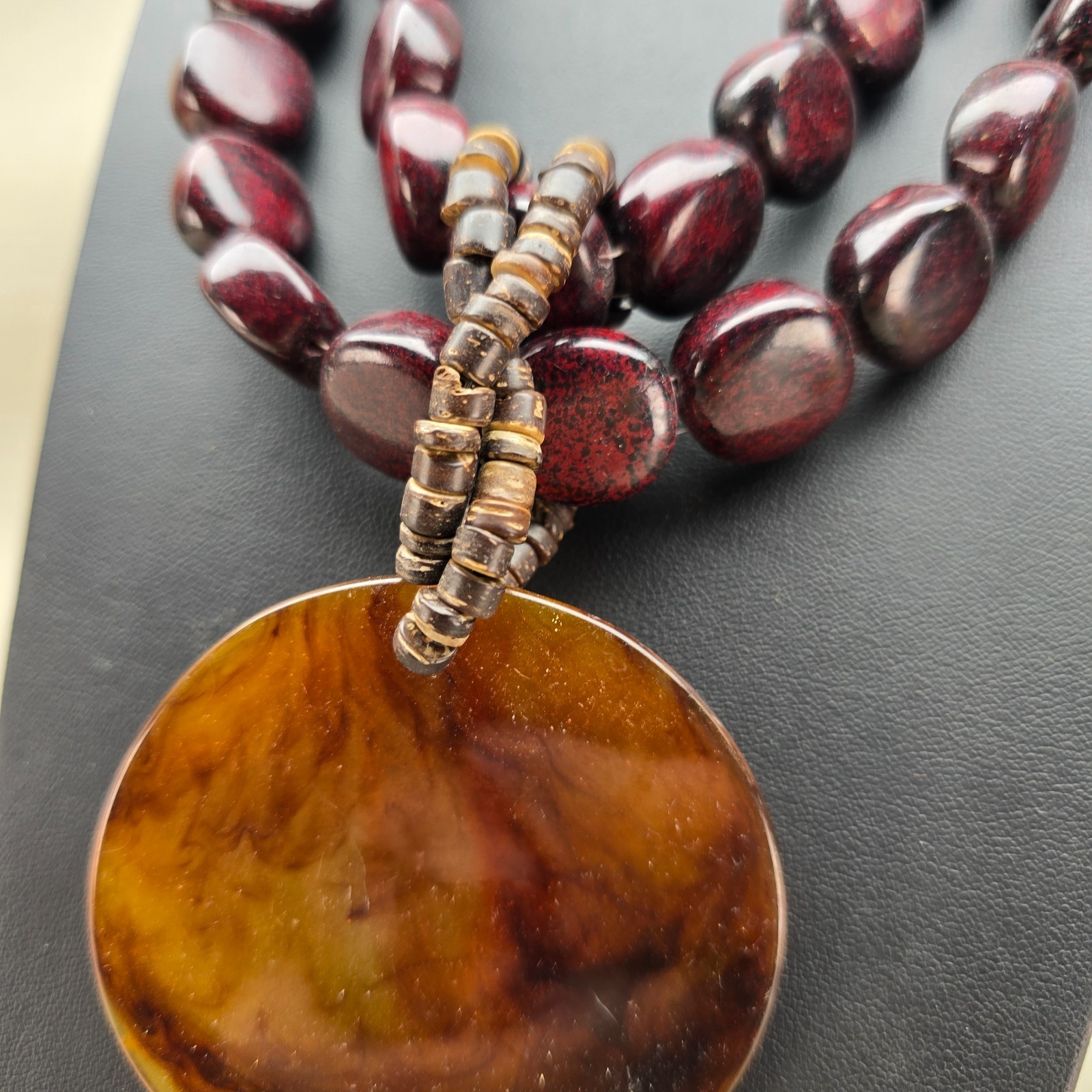 Vintage Beaded Necklace Lot Statement Wood Acrylic Glass Earthy Boho 5 Pieces
