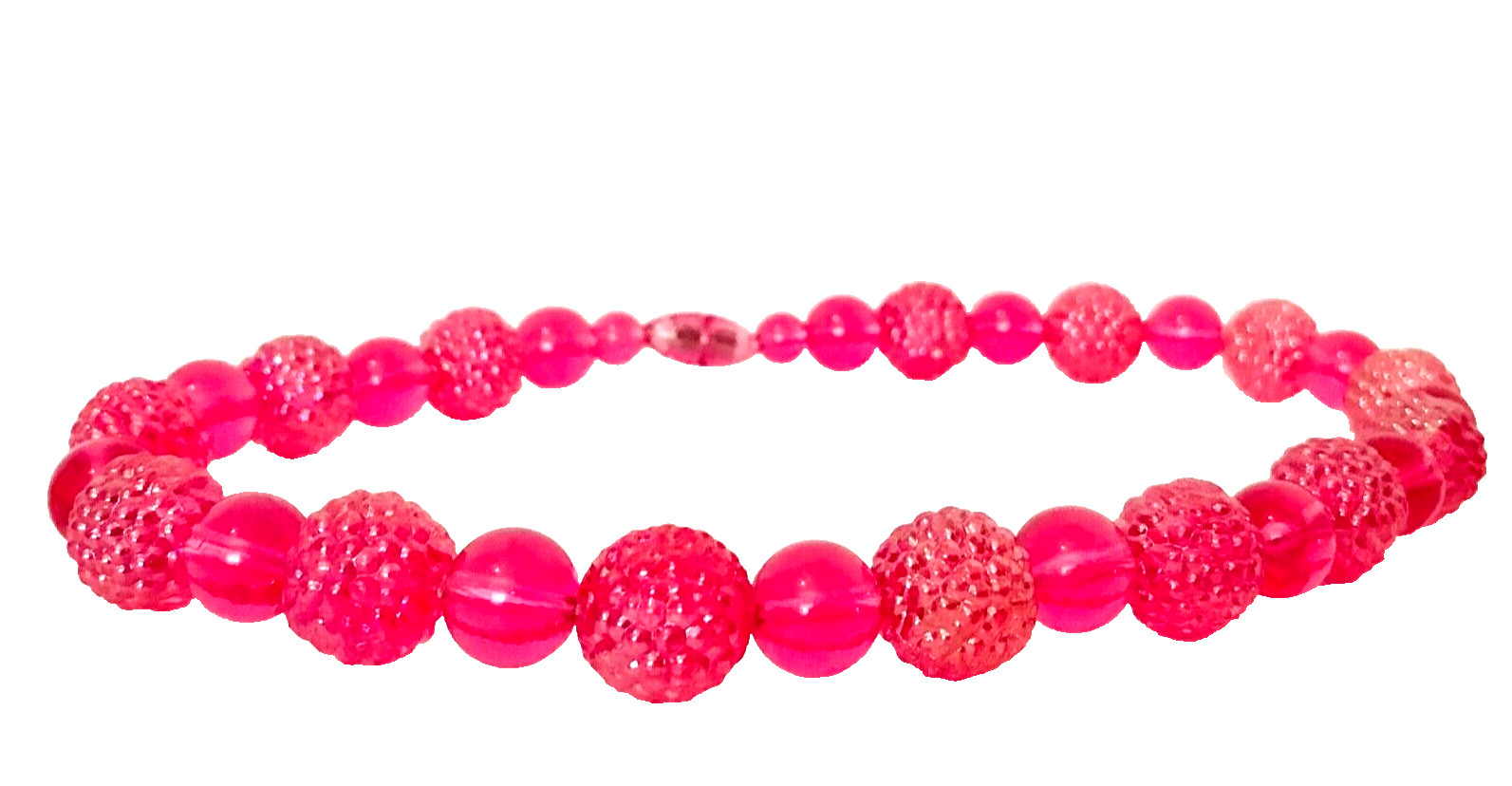 1930s-1950s Pink Beaded Necklace MCM Chunky Acrylic Plastic Estate Jewelry USA