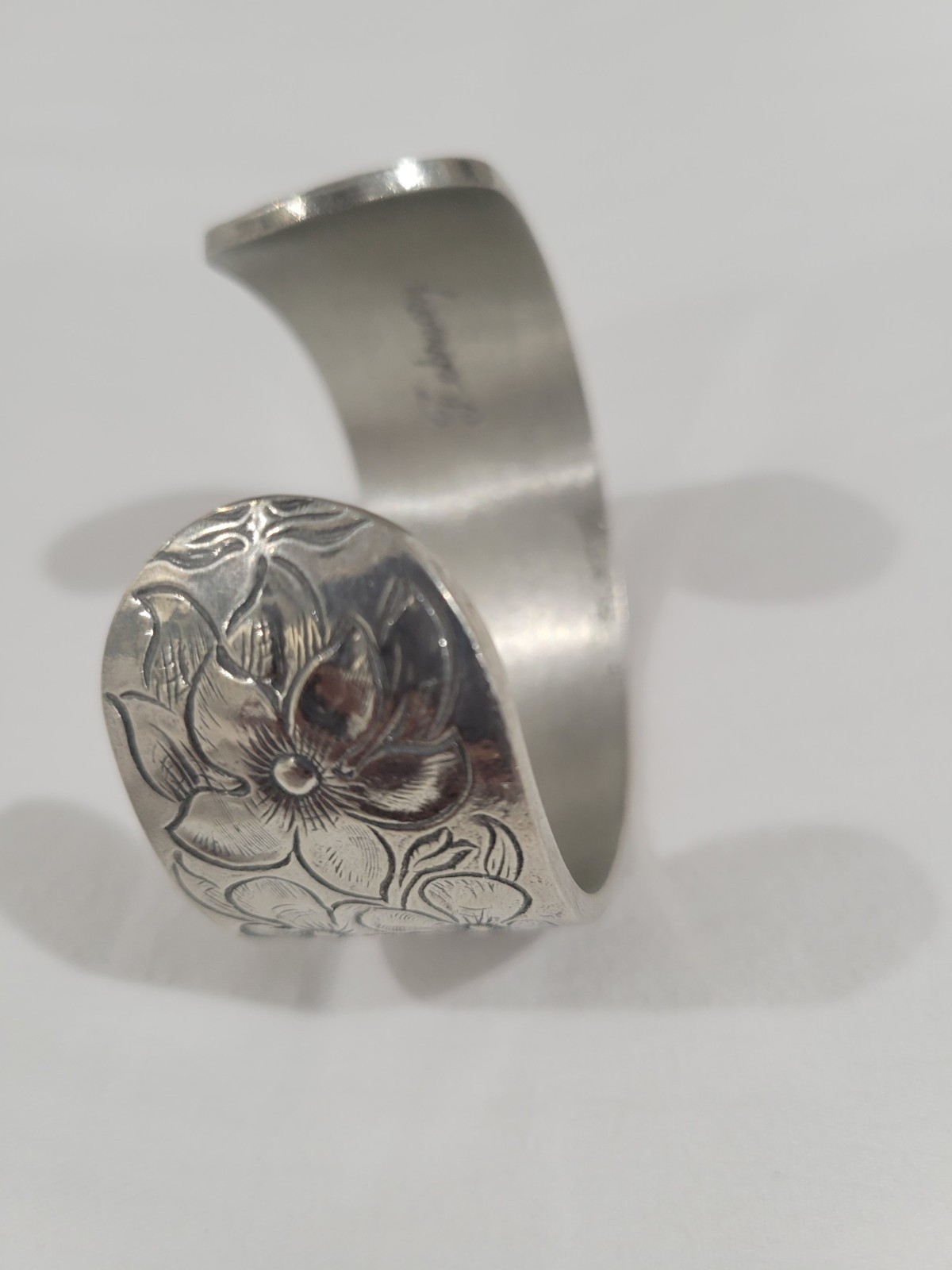 Signed Salisbury Pewter February Flower of the Month Cuff Bracelet EUC