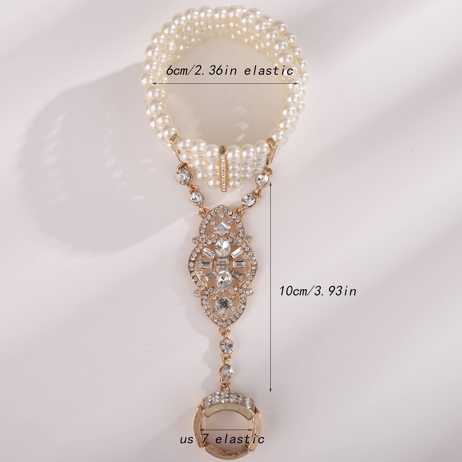 Vintage 1920s Flapper Faux Pearl Gold Rhinestone Stretch Bracelet – Wedding Part