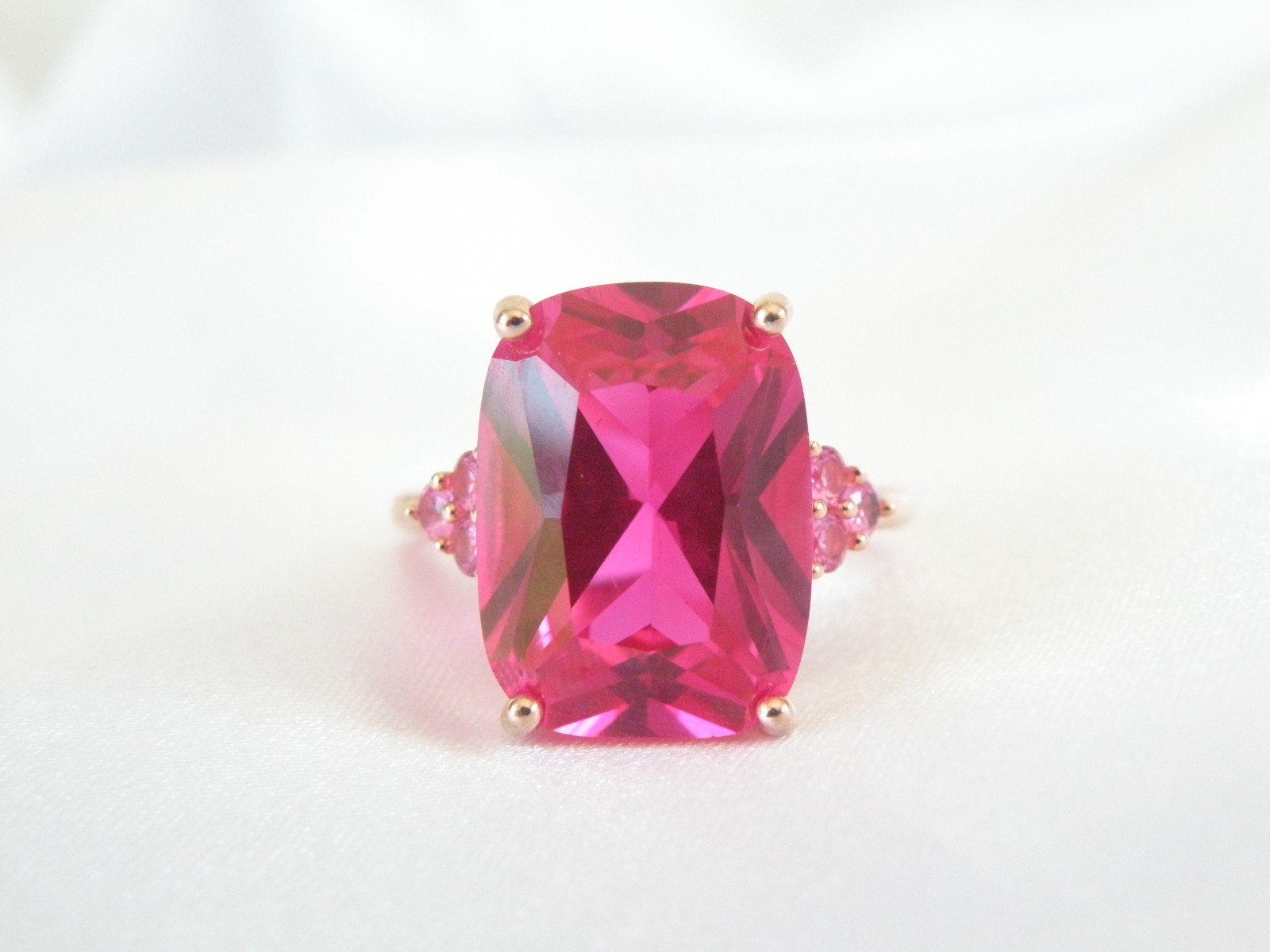 Sterling Silver 925 Rose Gold Large Lab Created Pink Sapphire Ruby Ring Size 10