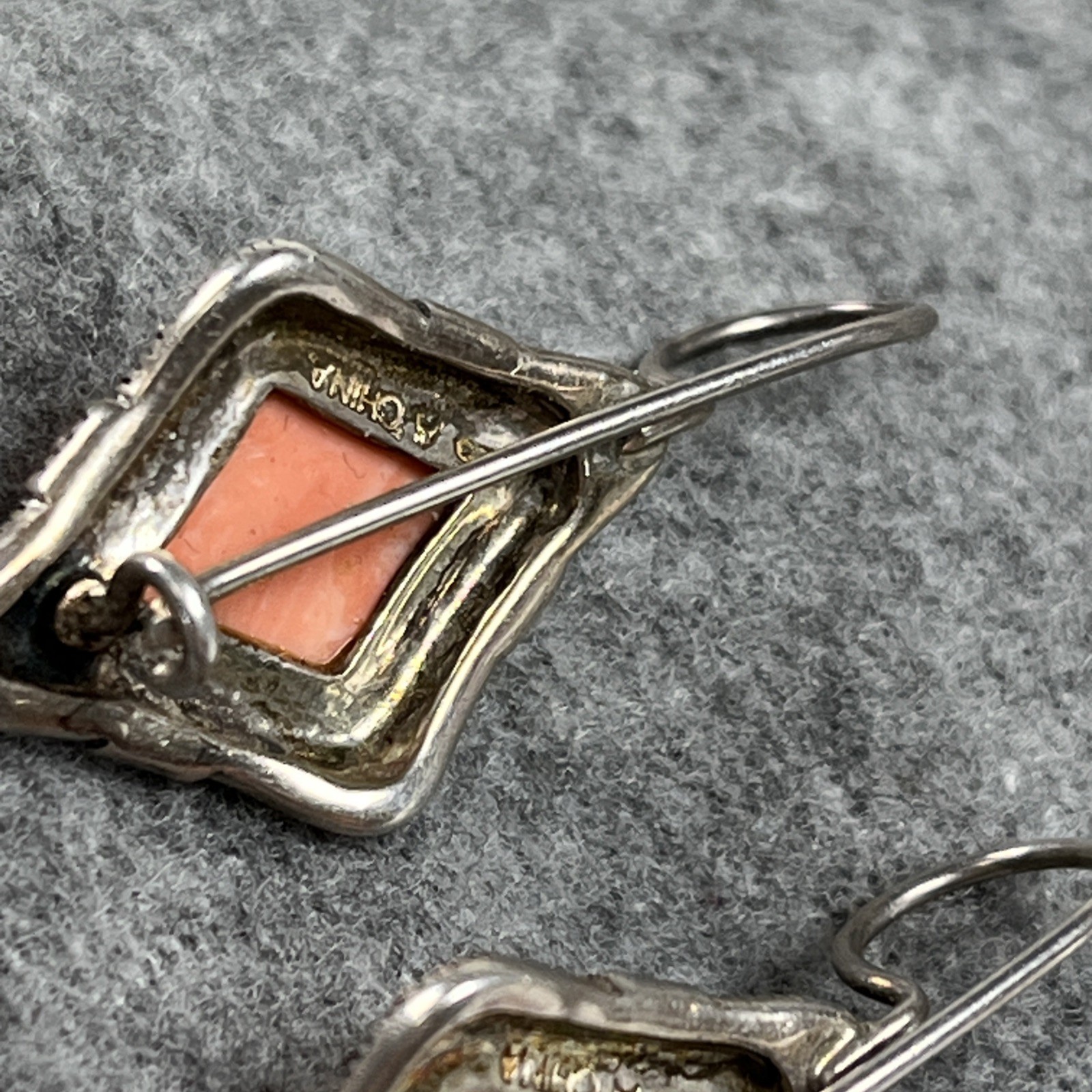 A 925 Vintage Sterling Silver 925 Marcasite Faux Coral Dangle Earrings 6.9g