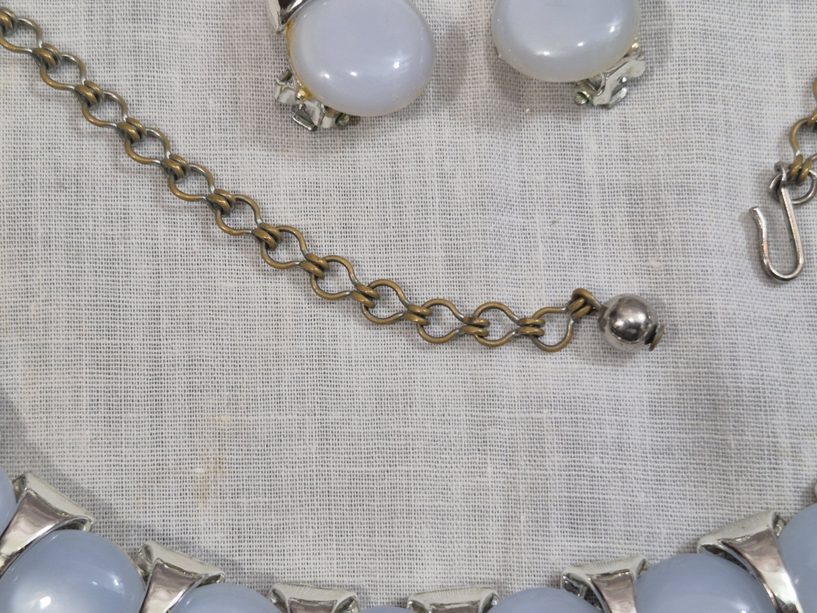 Vintage Coro Thermoset Lucite Moon Glow Choker Necklace & Clip Earrings Set 1950