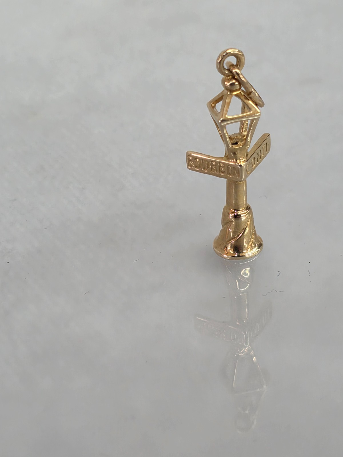 14k Yellow Gold New Orleans Bourbon & Conti NOLA Street Lamp Charm-Pendant.