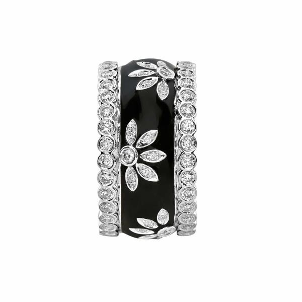 LARGE 1.52CT DIAMOND & BLACK ENAMEL 18K WHITE GOLD MULTI FLOWER ANNIVERSARY RING