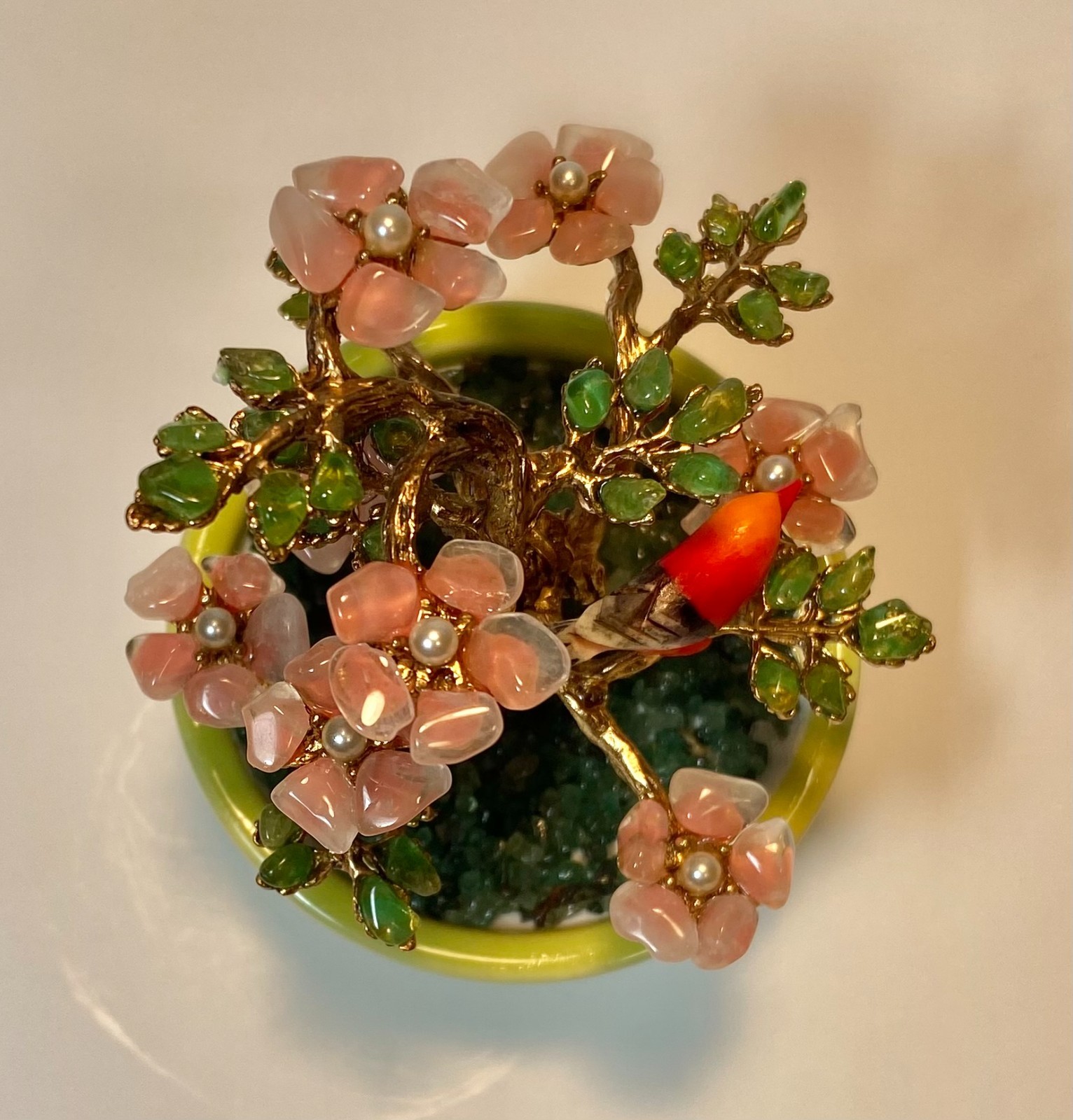 AUTHENTIC SWOBODA GEM TREE ~ROSE QUARTZ, PERIDOT, PEARL, BIRD ON TREE~STUNNING!