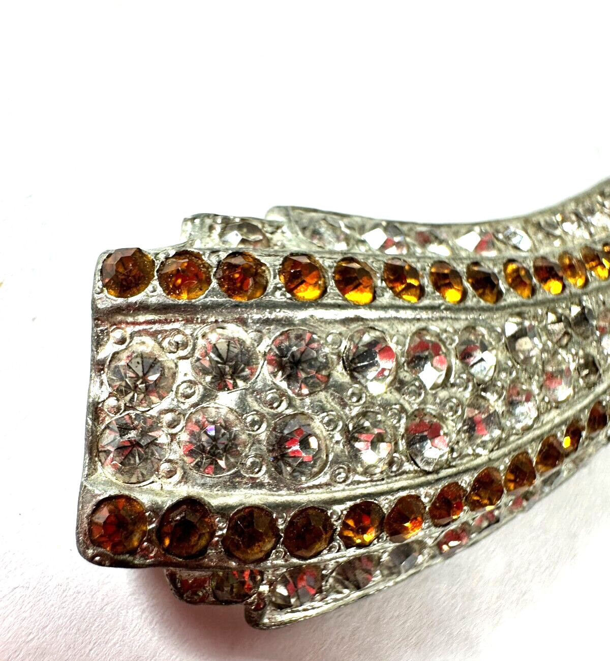 Vintage Brooch Horn Shape Pot Metal Large Clear and Brown MISSING STONES
