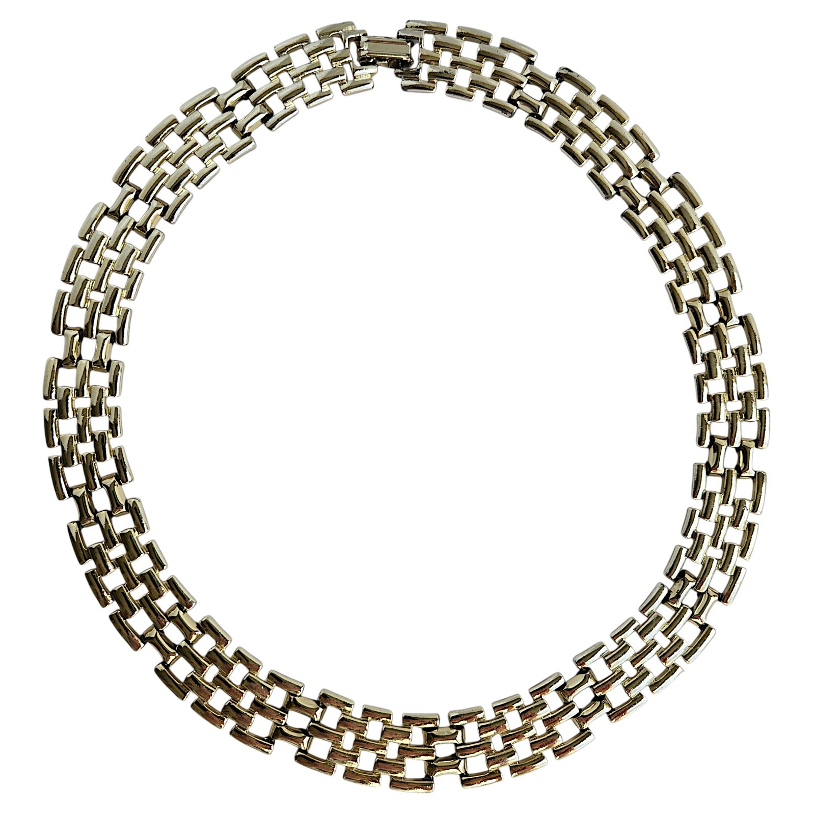 Vtg Five Row Panther Link Champagne Gold Tone Articulated Chain Necklace 18″