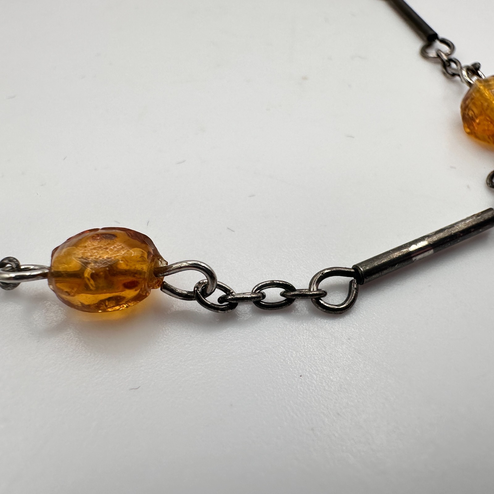 Vintage 90s Amber Beaded Bar Link Chain Bracelet Bronze Tone Women’s Jewelry