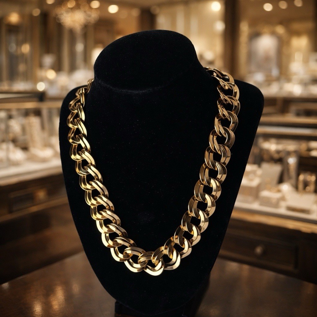 Vtg Bold Gold Necklace 18” – Double Oval Links – 1960s – Retro Classic Statement