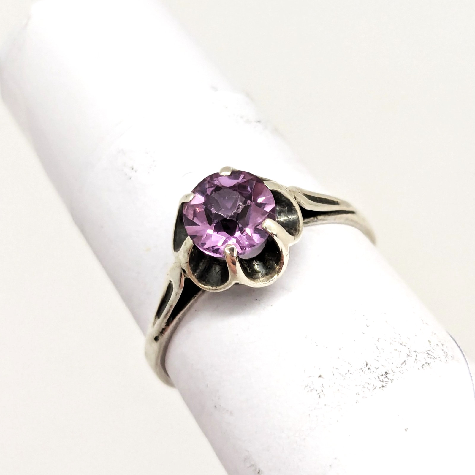 Vintage Soviet RING Silver⭐875 stamp Star with AMETHYST Stone -size: 7.25US| #11