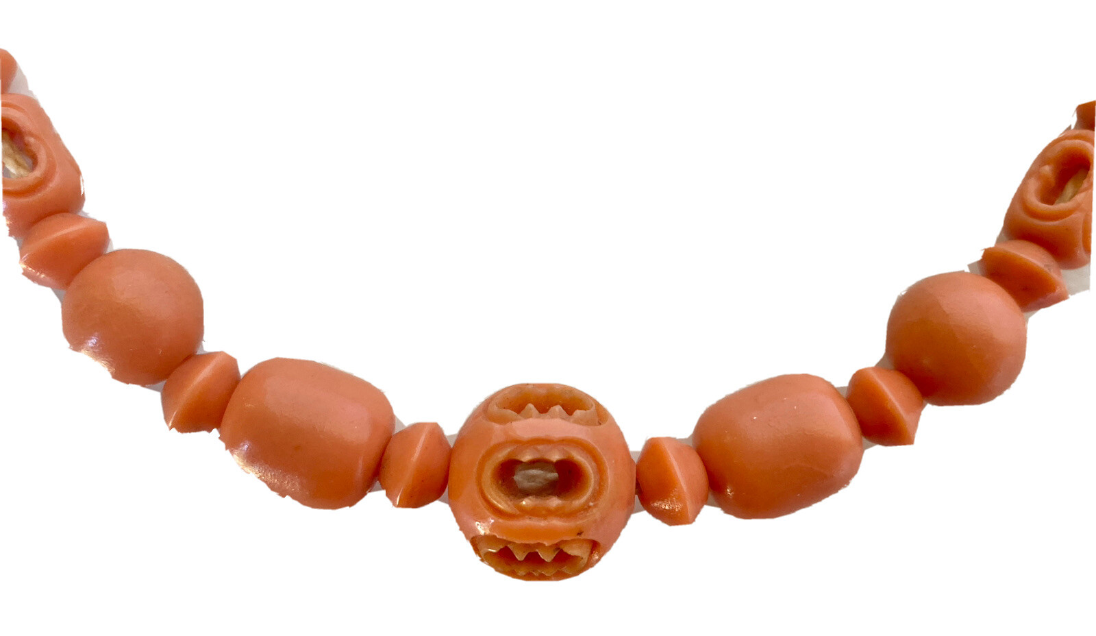 Vintage Celluloid Necklace in Salmon/Coral Color, 16-1/2″ Long