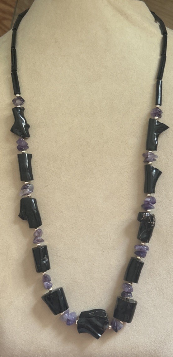 Vintage estate Hawaiian black coral Amythest 28”necklace Genuine & Rare Piece