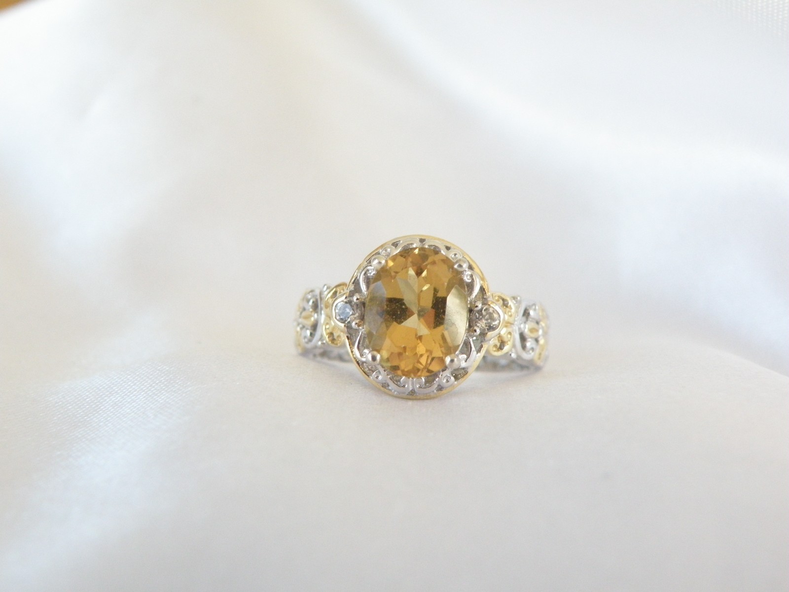Gems En Vogue Sterling Silver 925 Golden Yellow Beryl Ring Size 7