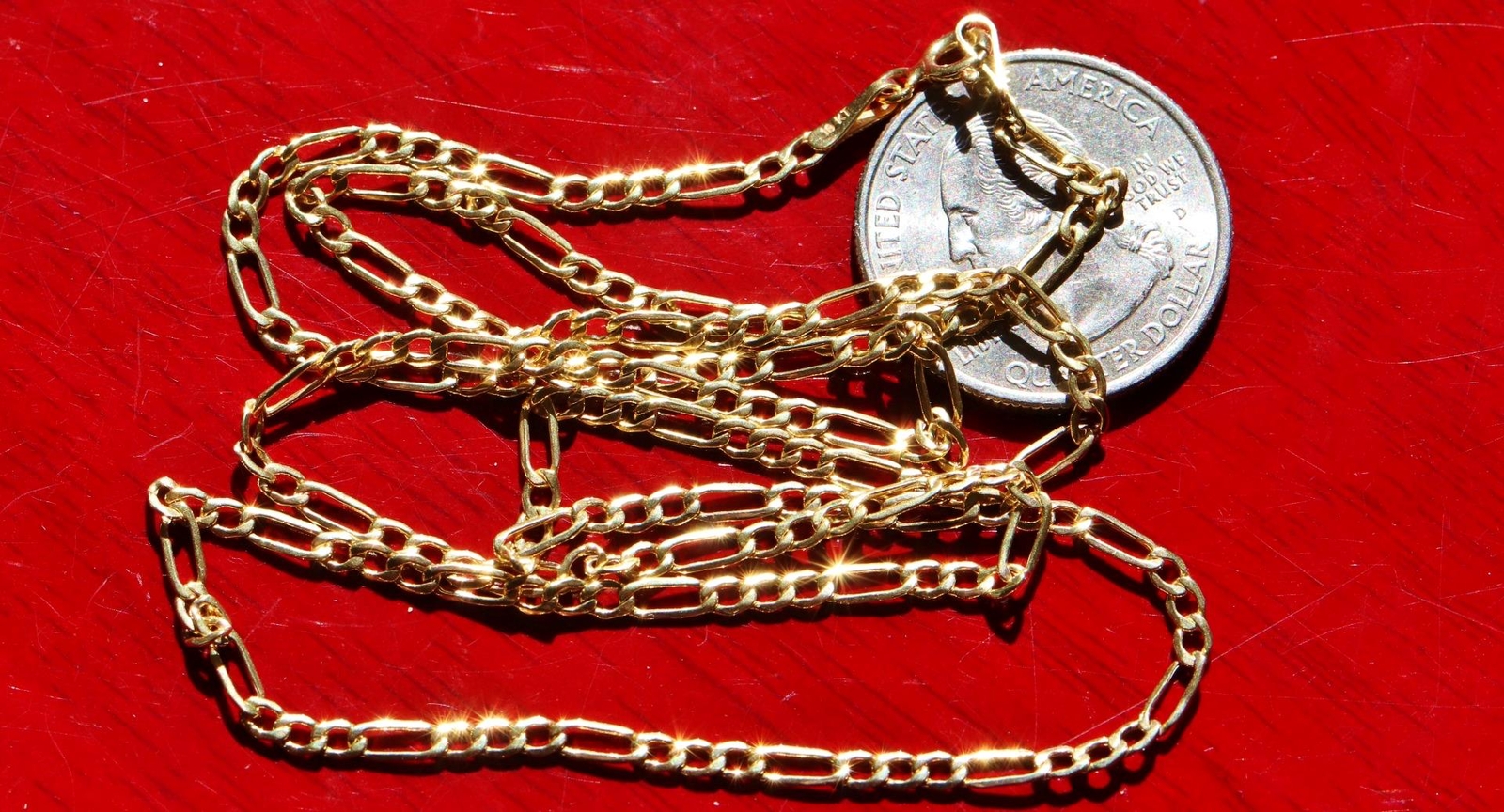 10k yellow gold necklace 24.0″ Figaro link chain vintage handmade 2.23gr