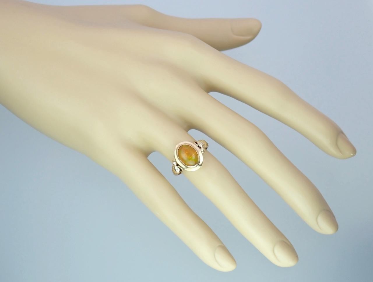Glowing Antique Victorian Solid 14K Rose Gold Ethiopian Opal Grape Vine Ring S 5