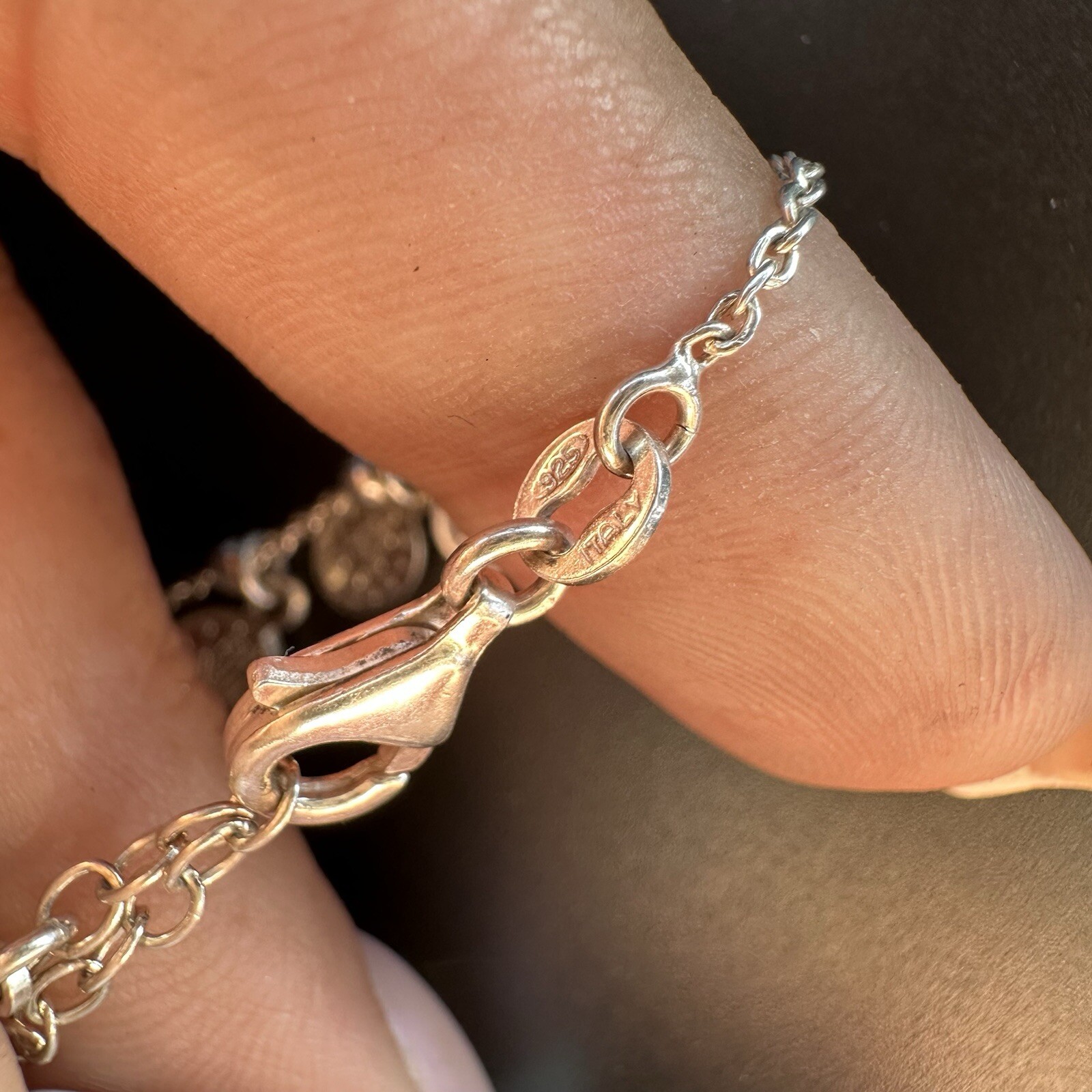 LOVELY ESTATE STERLING SILVER SAINT REGINA DANGLE DESIGN RELIGIOUS BRACELET 7”