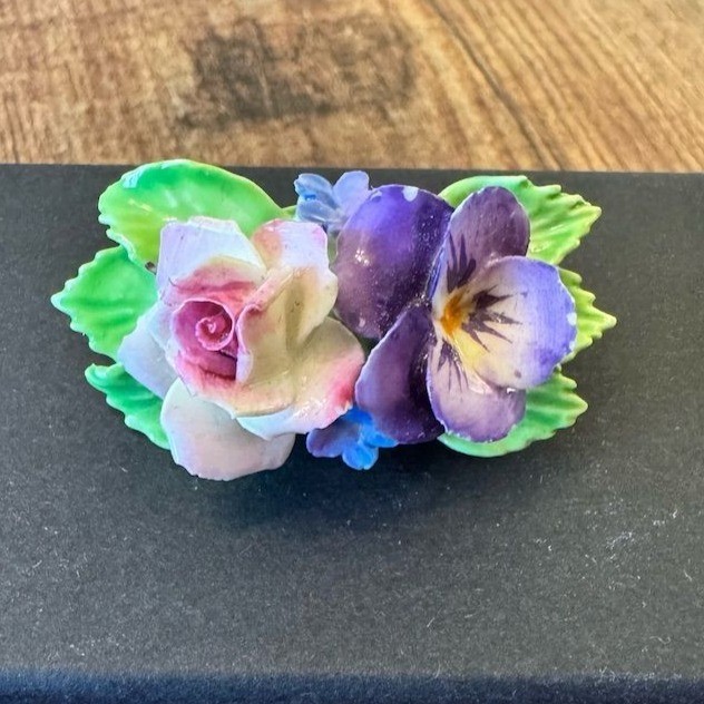 Vintage Floral Porcelain Brooch England Multicolor