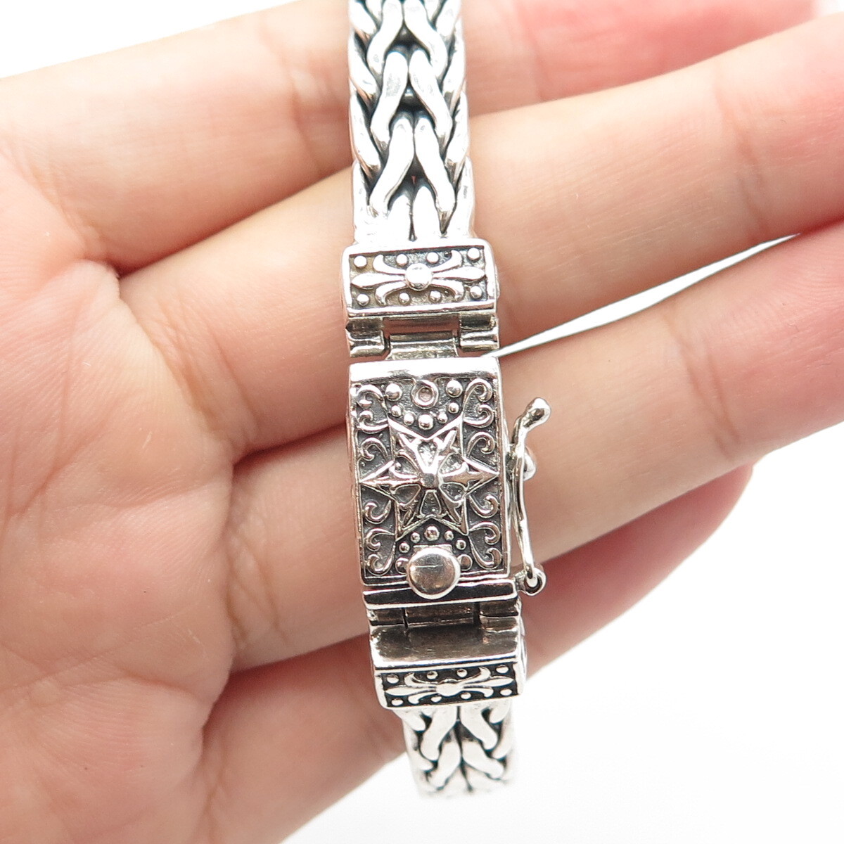 925 Sterling Silver Vintage Spiga/Wheat Link Heavy Bangle Bracelet 7.75″
