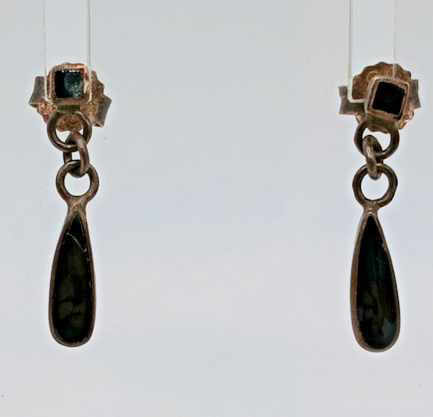 VTG 925 CW Black Onyx Dangle Earrings 0.75in Sterling Silver 1.3gtw Teardrop