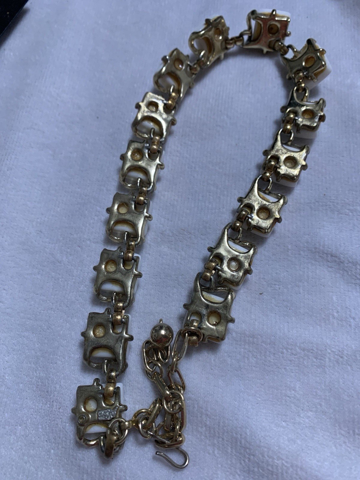Vintage Coro Goldtone White Thermoset Choker Necklace With Hook Clasp Earrings