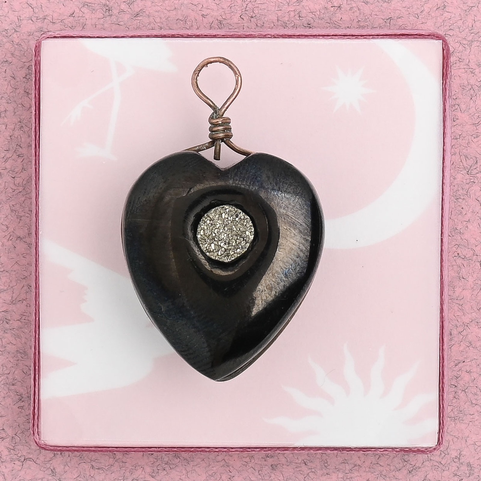 Antique Victorian Jet Inset Pyrite Puffy 3-D HEART Charm Pendant