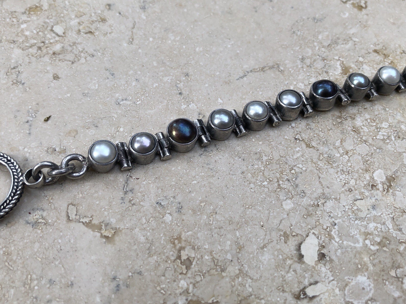 🤍✨Genuine VINTAGE STERLING SILVER Multicolor PEARL BRACELET ESTATE Jewelry✨🤍